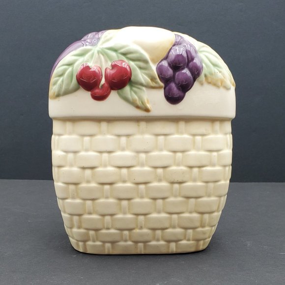 Pfaltzgraff Jamberry Napkin Holder Pat Farrell Basketweave Grapes Cherries - Picture 1 of 6